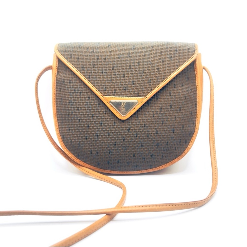 Authentic YSL Yves Saint Laurent Vintage Triangle Logo Brown Crossbody Bag